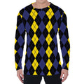 Yellow Black And Blue Argyle Print Men's Long Sleeve T-Shirt