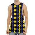 Yellow Black And Blue Argyle Print Men's Muscle Tank Top