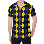 Yellow Black And Blue Argyle Print Men's Shirt