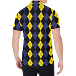 Yellow Black And Blue Argyle Print Men's Shirt