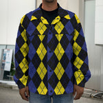 Yellow Black And Blue Argyle Print Men's Shirt Jacket