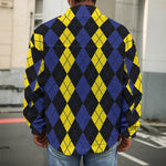 Yellow Black And Blue Argyle Print Men's Shirt Jacket