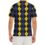 Yellow Black And Blue Argyle Print Men's Short Sleeve Rash Guard