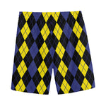 Yellow Black And Blue Argyle Print Men's Sports Shorts