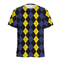Yellow Black And Blue Argyle Print Men's Athletic T-Shirt