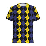 Yellow Black And Blue Argyle Print Men's Sports T-Shirt