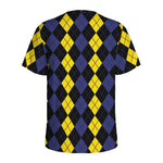 Yellow Black And Blue Argyle Print Men's Sports T-Shirt