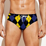 Yellow Black And Blue Argyle Print Men's Swim Briefs