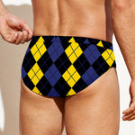 Yellow Black And Blue Argyle Print Men's Swim Briefs