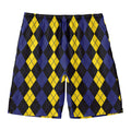 Yellow Black And Blue Argyle Print Men's Swim Trunks