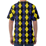 Yellow Black And Blue Argyle Print Men's Velvet T-Shirt