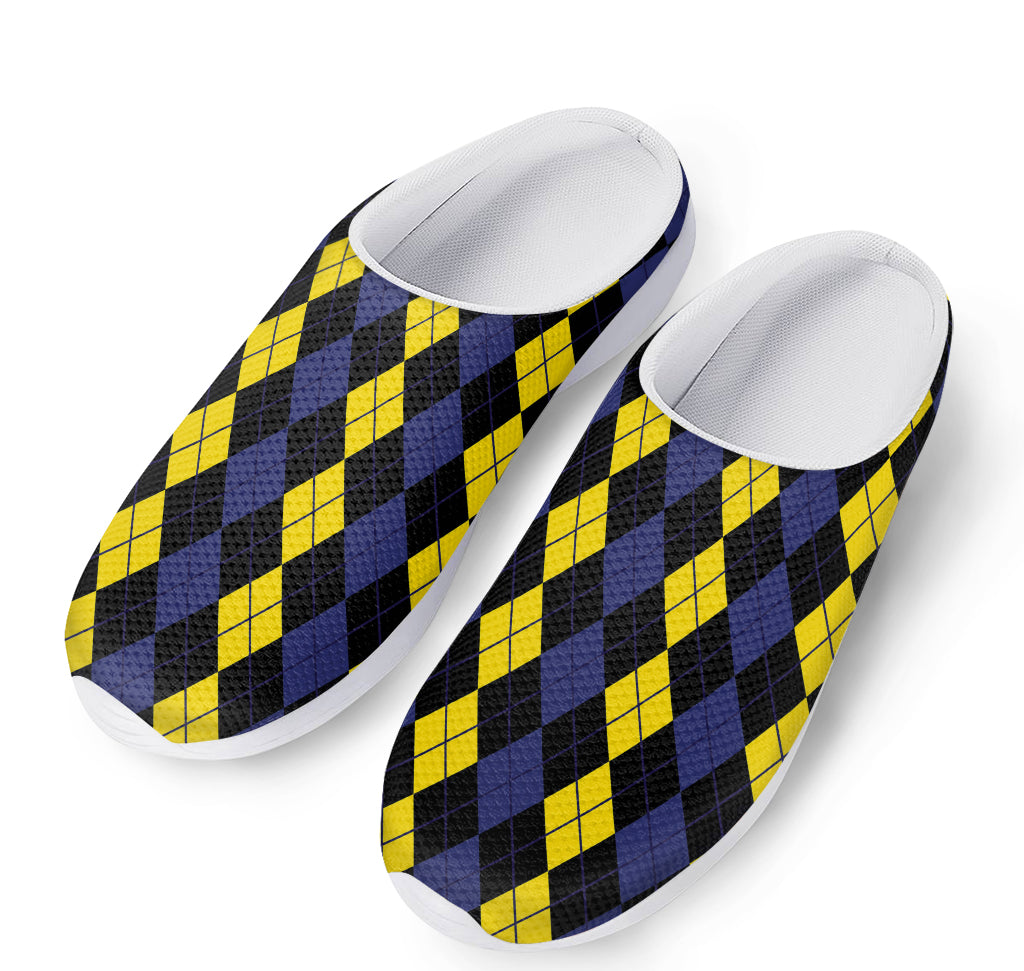 Yellow Black And Blue Argyle Print Mesh Casual Shoes