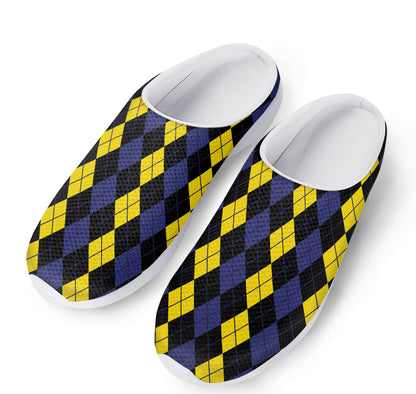 Yellow Black And Blue Argyle Print Mesh Casual Shoes
