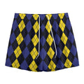 Yellow Black And Blue Argyle Print Mesh Shorts