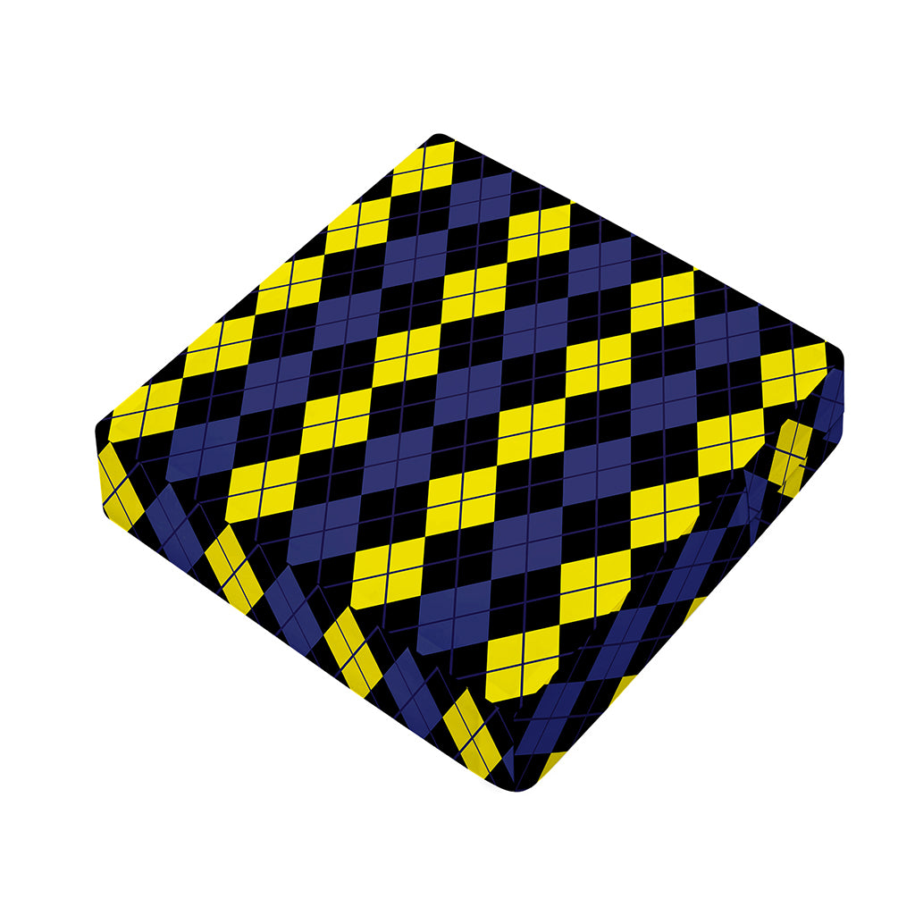 Yellow Black And Blue Argyle Print Outdoor Seat Cushion Cover