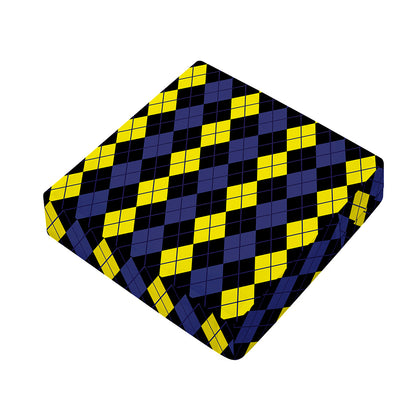 Yellow Black And Blue Argyle Print Outdoor Seat Cushion Cover