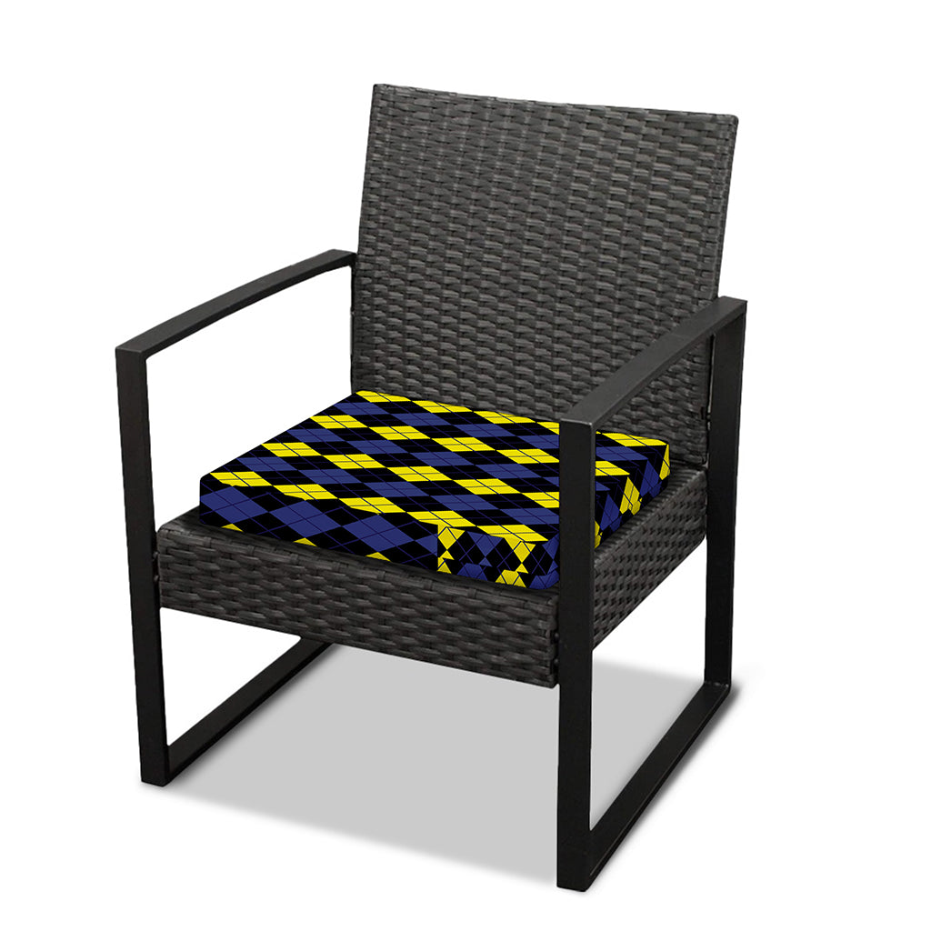 Yellow Black And Blue Argyle Print Outdoor Seat Cushion Cover