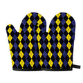Yellow Black And Blue Argyle Print Oven Mitts