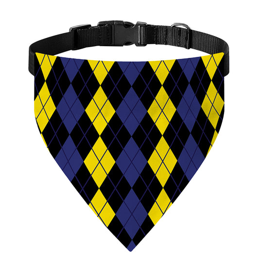 Yellow Black And Blue Argyle Print Over The Collar Dog Bandana