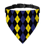 Yellow Black And Blue Argyle Print Over The Collar Dog Bandana