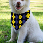 Yellow Black And Blue Argyle Print Over The Collar Dog Bandana