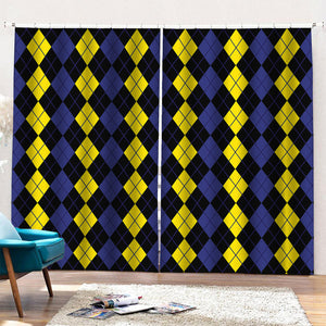 Yellow Black And Blue Argyle Print Pencil Pleat Curtains