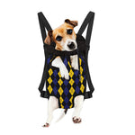 Yellow Black And Blue Argyle Print Pet Carrier Backpack