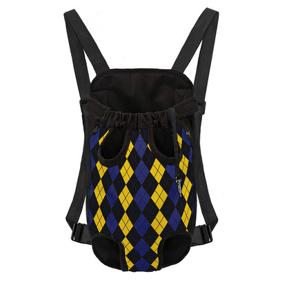 Yellow Black And Blue Argyle Print Pet Carrier Backpack