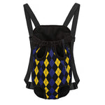 Yellow Black And Blue Argyle Print Pet Carrier Backpack