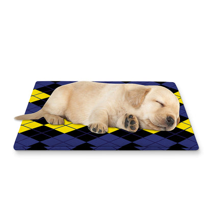 Yellow Black And Blue Argyle Print Pet Cooling Mat Cover
