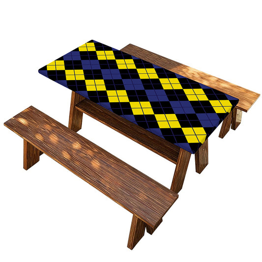 Yellow Black And Blue Argyle Print Picnic Table Cover