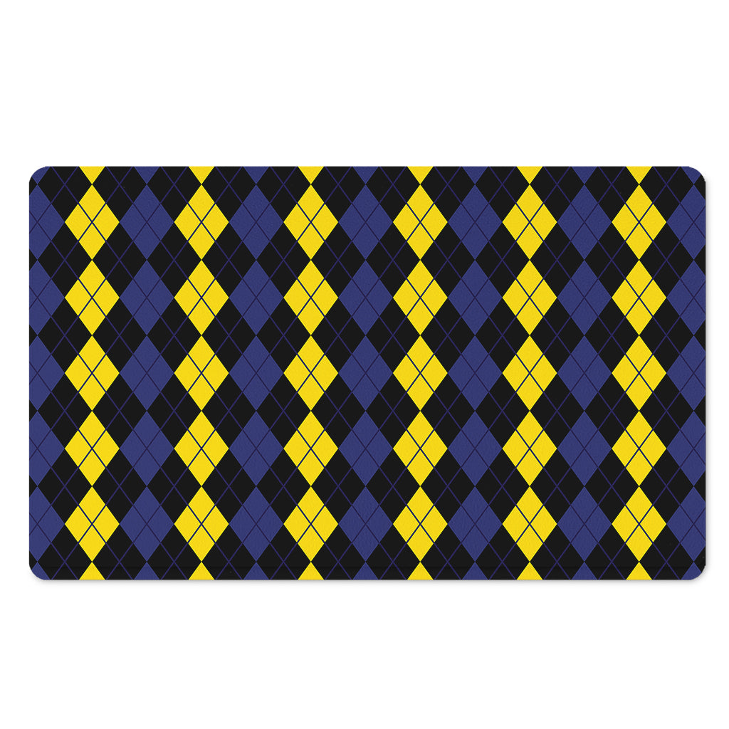 Yellow Black And Blue Argyle Print Polyester Doormat