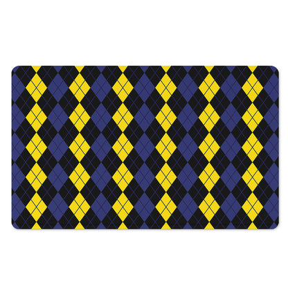 Yellow Black And Blue Argyle Print Polyester Doormat