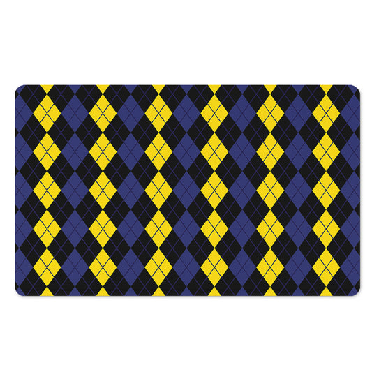 Yellow Black And Blue Argyle Print Polyester Doormat