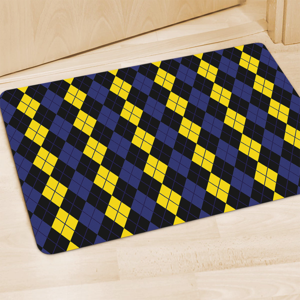 Yellow Black And Blue Argyle Print Polyester Doormat
