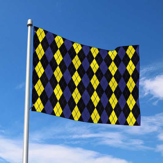 Yellow Black And Blue Argyle Print Polyester Flag