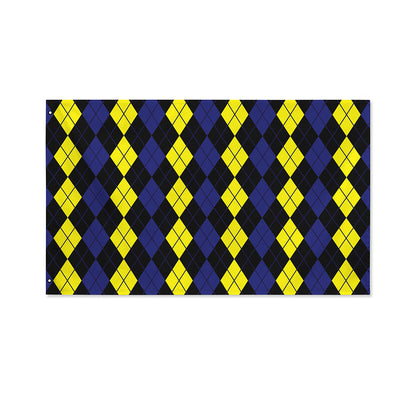 Yellow Black And Blue Argyle Print Polyester Flag