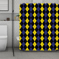 Yellow Black And Blue Argyle Print Polyester Shower Curtain