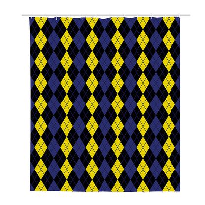 Yellow Black And Blue Argyle Print Polyester Shower Curtain