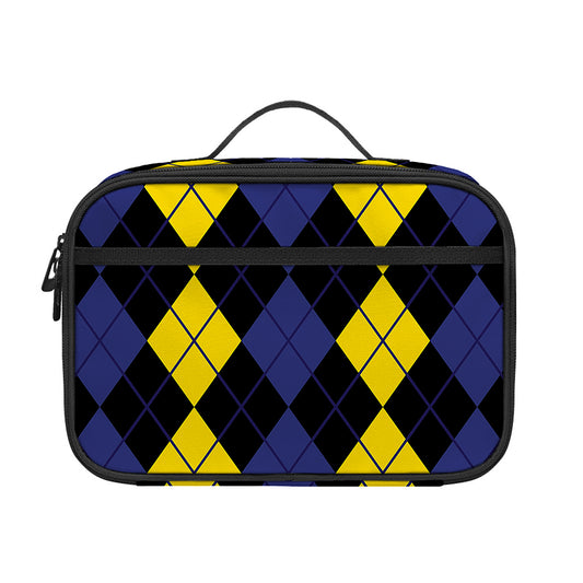 Yellow Black And Blue Argyle Print Portable Lunch Bag