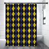 Yellow Black And Blue Argyle Print Premium Shower Curtain