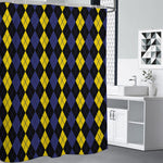 Yellow Black And Blue Argyle Print Premium Shower Curtain