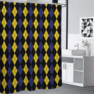 Yellow Black And Blue Argyle Print Premium Shower Curtain