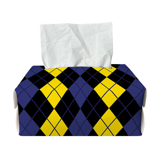 Yellow Black And Blue Argyle Print Rectangle Tissue Box Cover
