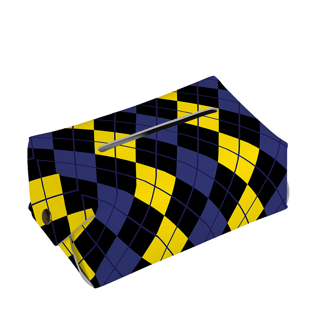 Yellow Black And Blue Argyle Print Rectangle Tissue Box Cover