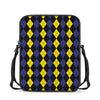 Yellow Black And Blue Argyle Print Rectangular Crossbody Bag