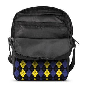 Yellow Black And Blue Argyle Print Rectangular Crossbody Bag