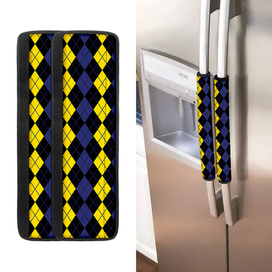 Yellow Black And Blue Argyle Print Refrigerator Handle Covers