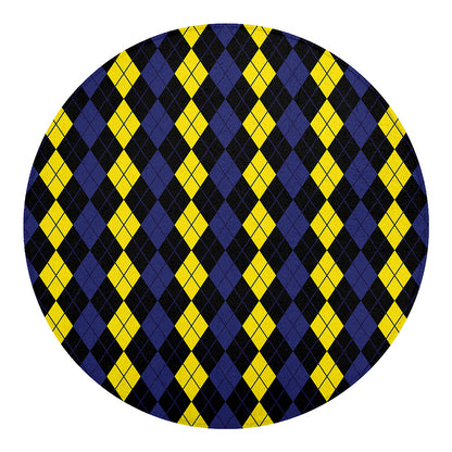 Yellow Black And Blue Argyle Print Round Blanket