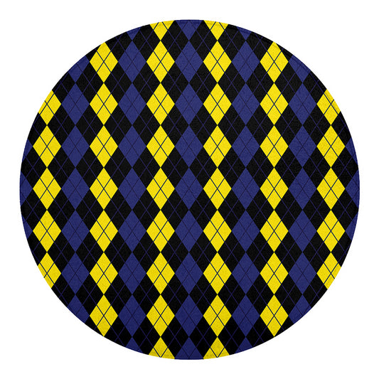 Yellow Black And Blue Argyle Print Round Blanket